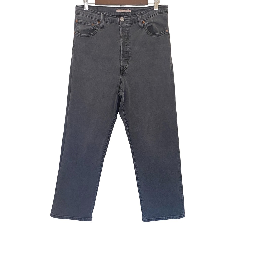 Levis Ribcage Straight Ankle Jeans Womens 32 Washed Black High Rise Button Fly